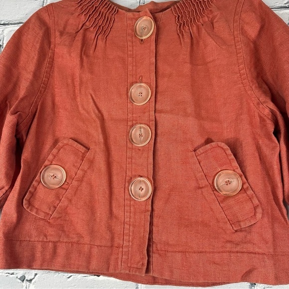 LAL Live A Little 100% Linen Button Blazer Short Sleeve Orange Lagenlook Small - Picture 3 of 7